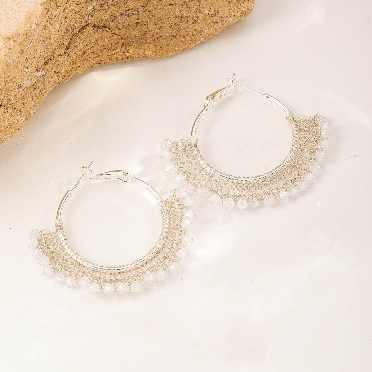 Lace Fringe Hoops — Silver