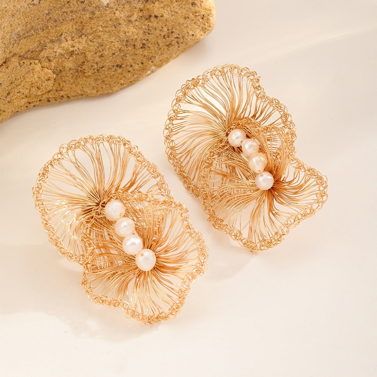 Lace Poppy Studs — Gold, close-up