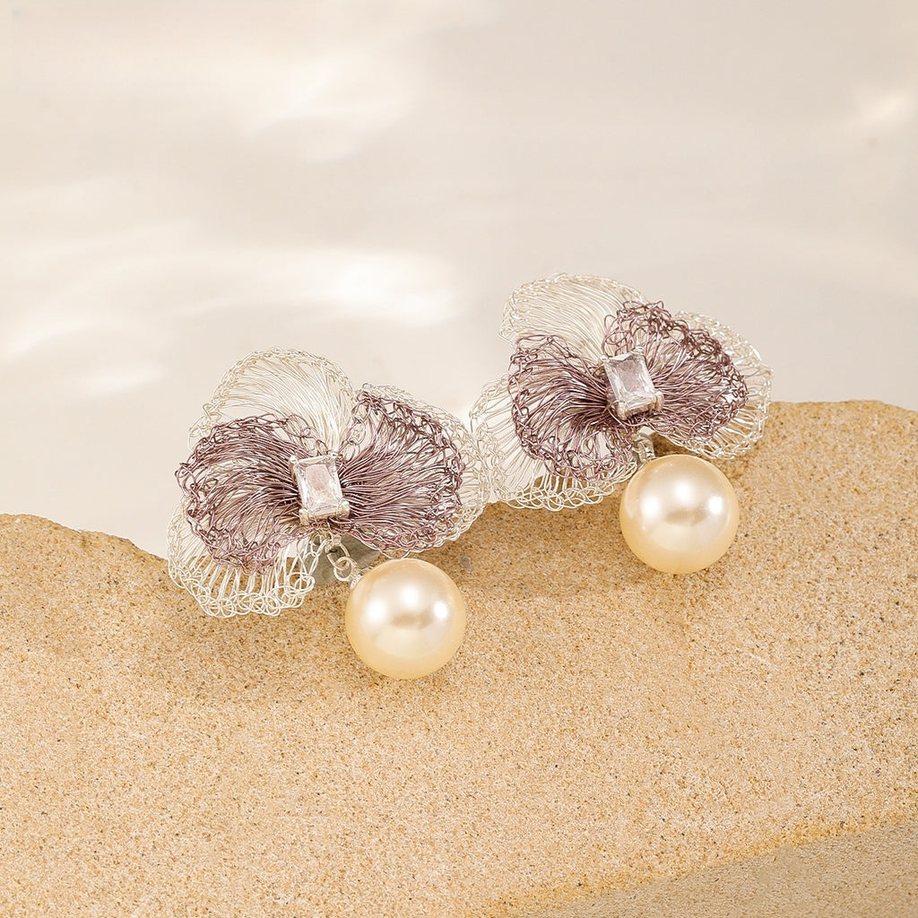 Lilac Flower Pearl Earrings