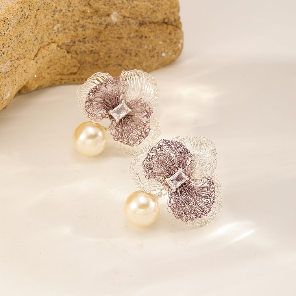 Lilac Flower Pearl Earrings