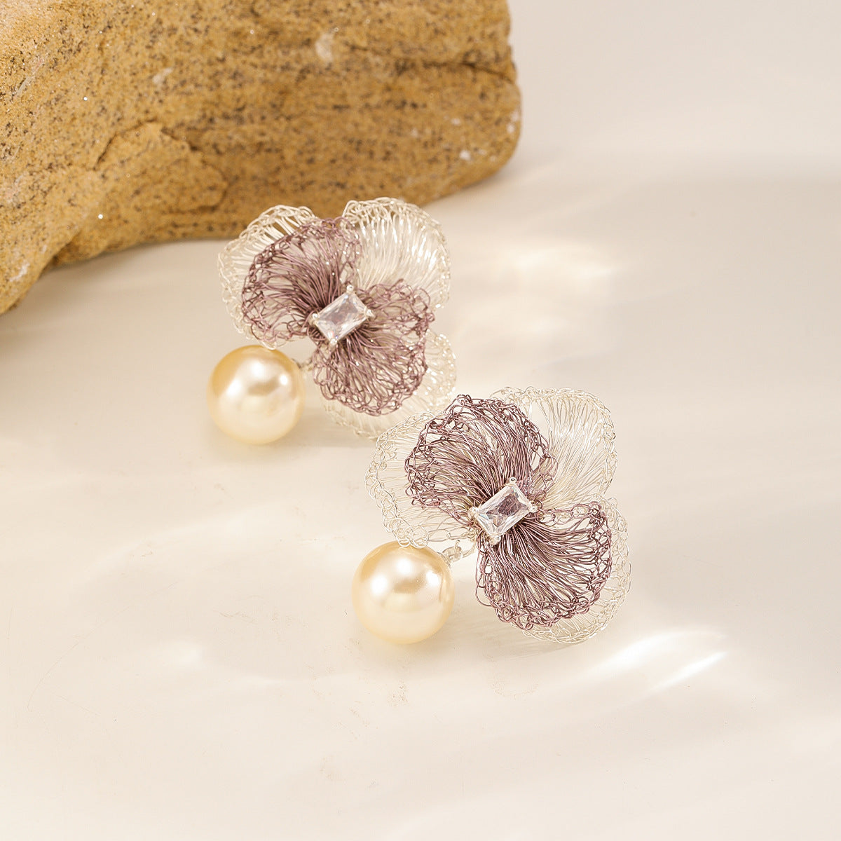 Lilac Flower Pearl Earrings
