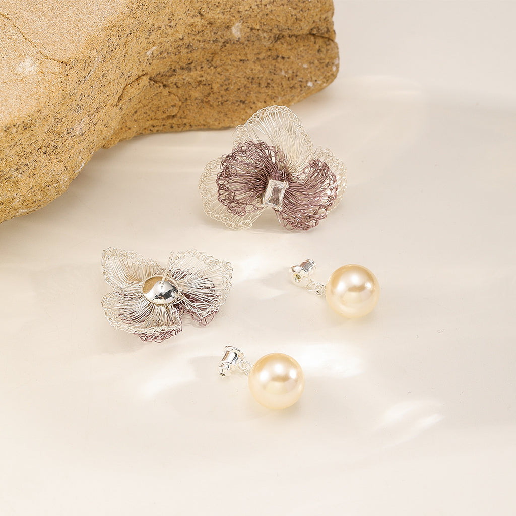 Lilac Flower Pearl Earrings