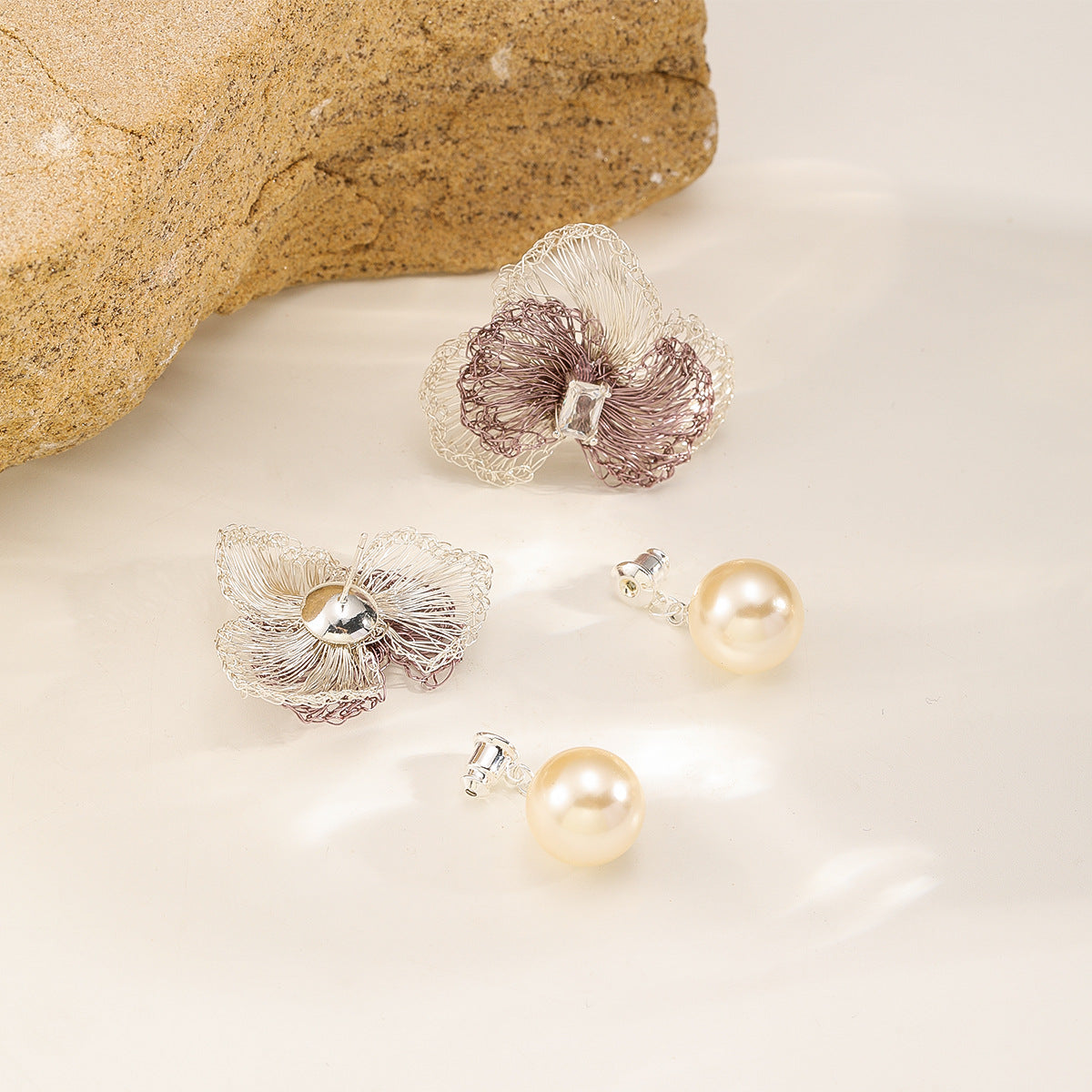 Lilac Flower Pearl Earrings