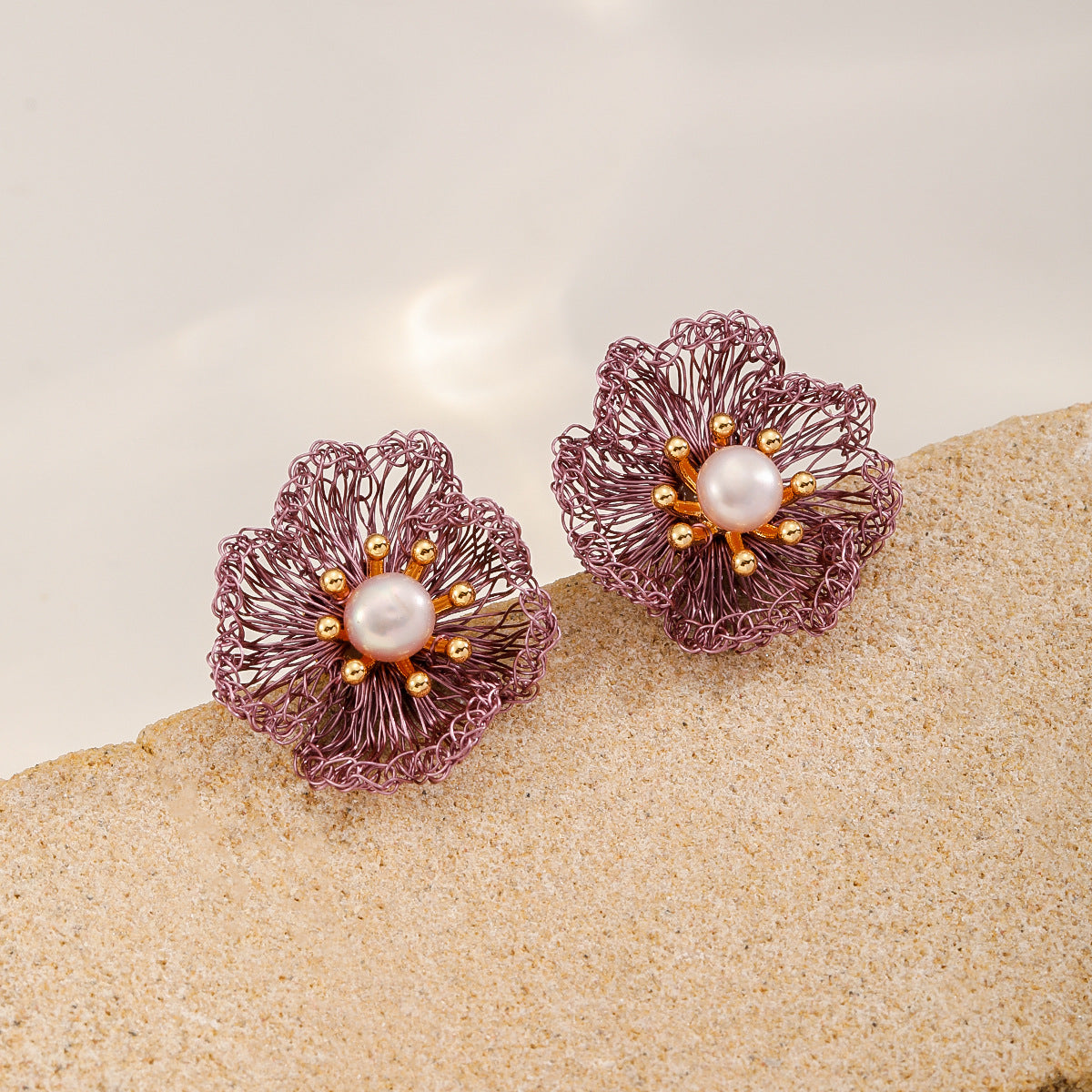 Little Flower Pearl Studs — Plum