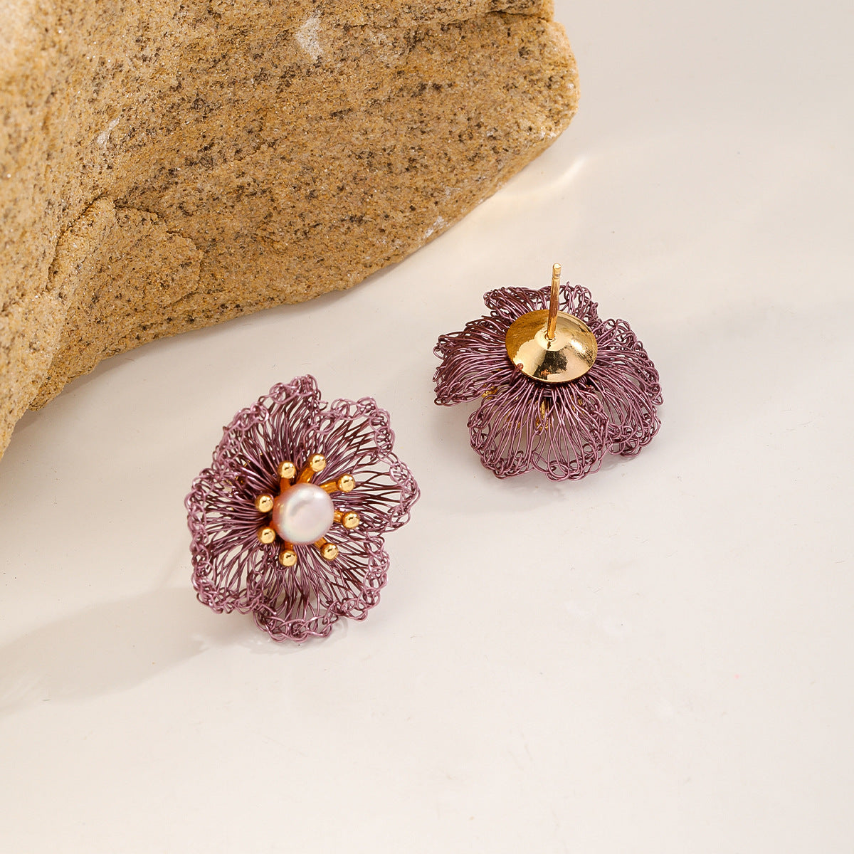 Little Flower Pearl Studs — Plum