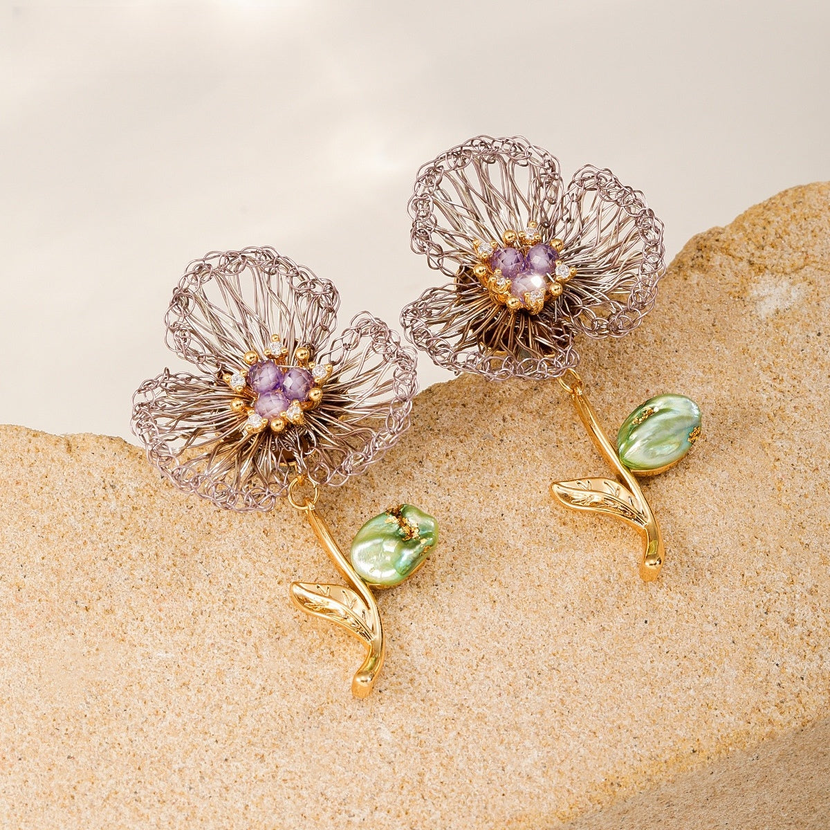 Mauve Stem Flower Studs — Smoky Mauve