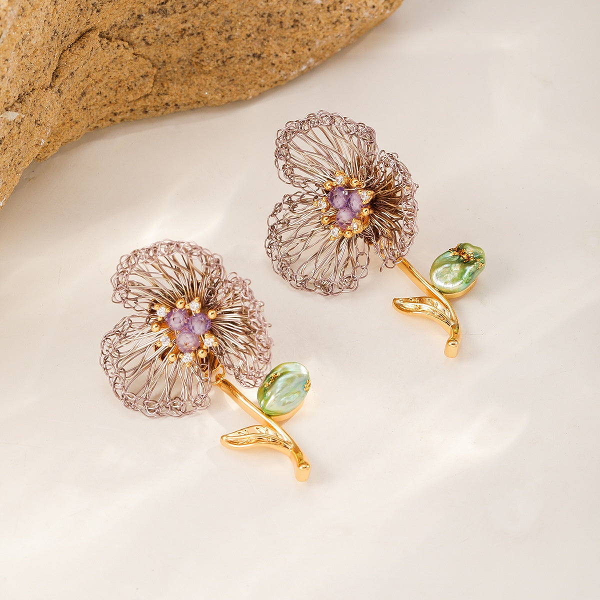 Mauve Stem Flower Studs — Smoky Mauve, laid flat