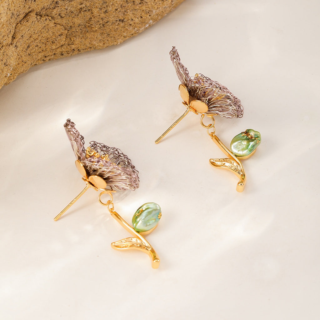 Mauve Stem Flower Studs — Smoky Mauve, side view