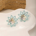 Mint Embroidered Flower Earrings — Eight-Petal