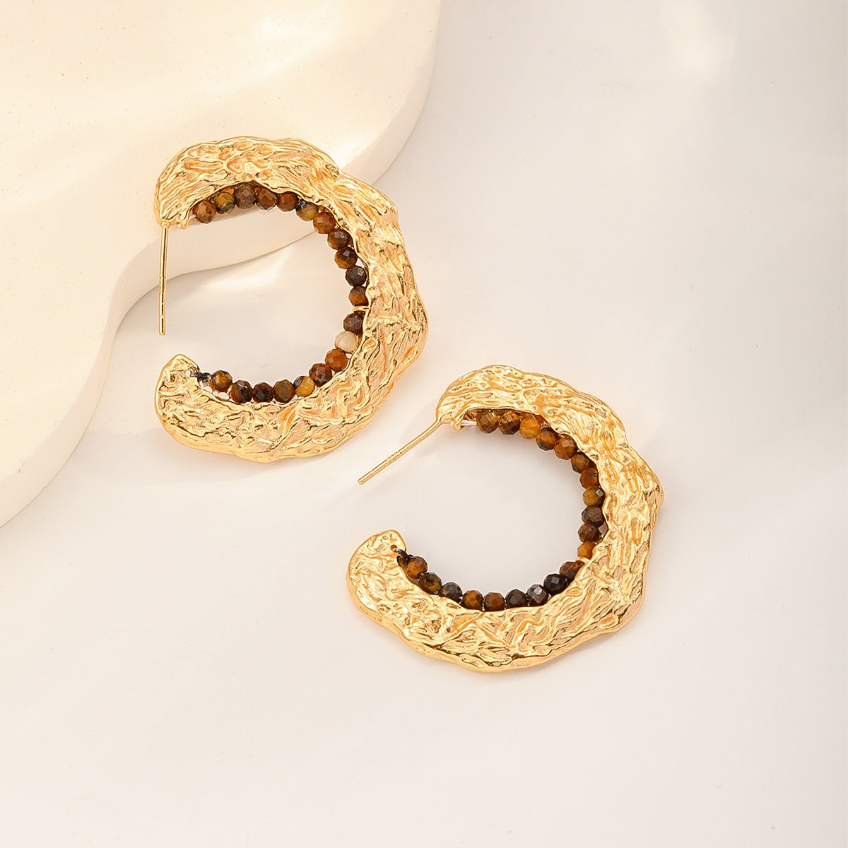 Molten Crescent Earrings — Tiger's Eye