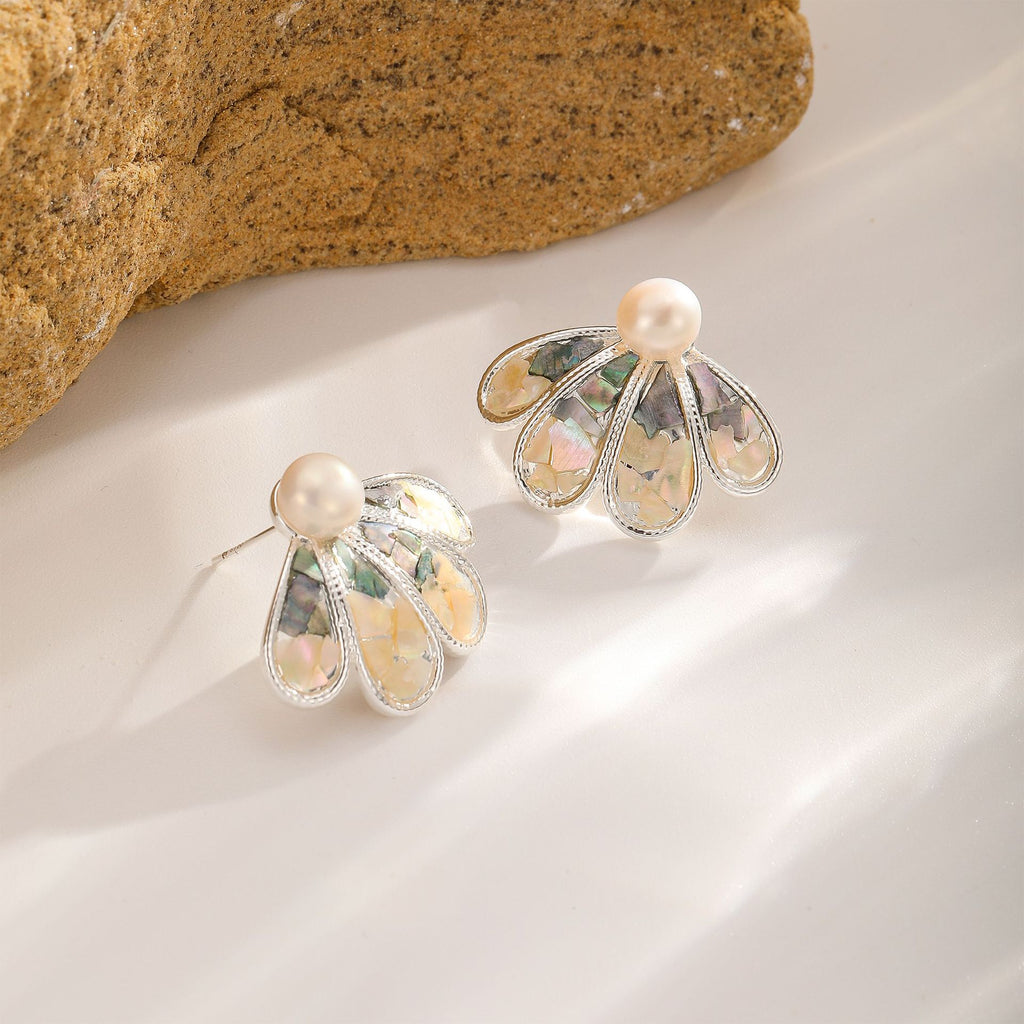 Mosaic Shell Studs — Silver · White Shell