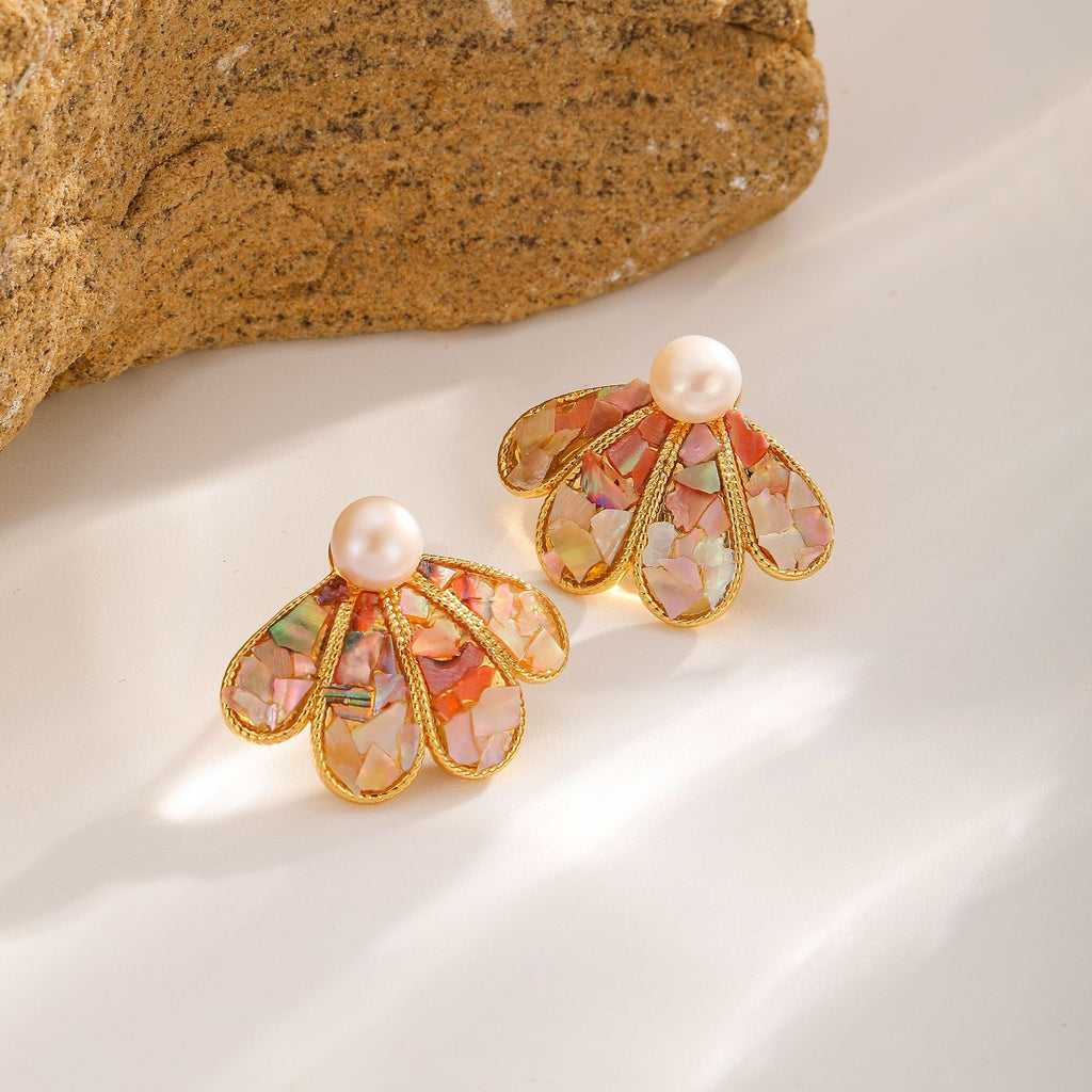 Mosaic Shell Studs — Gold · Multicolor Shell