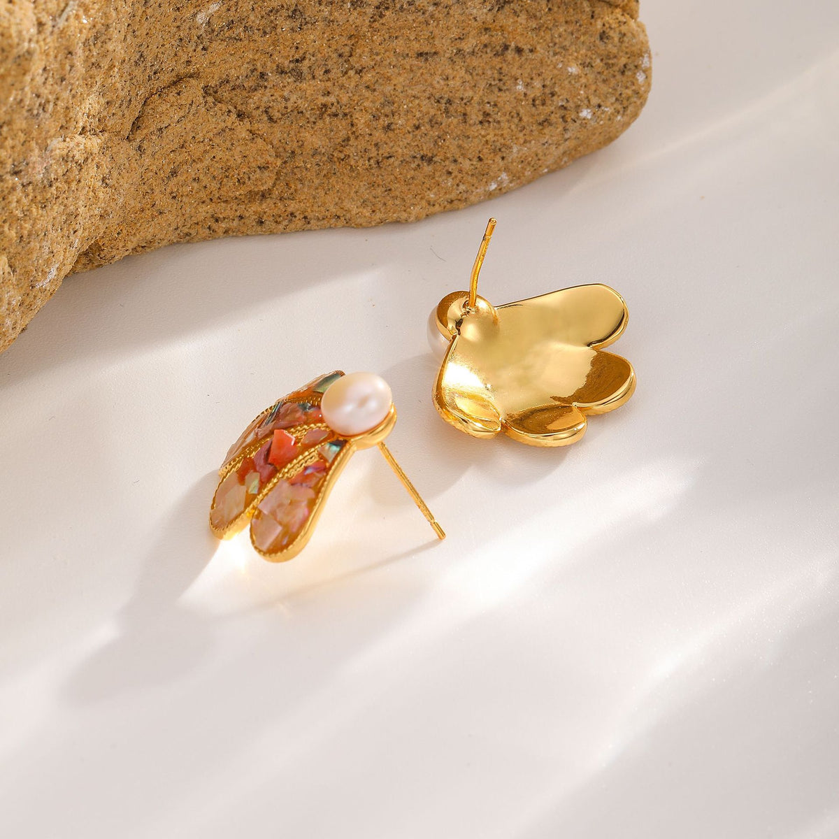 Mosaic Shell Studs — Gold · Multicolor Shell
