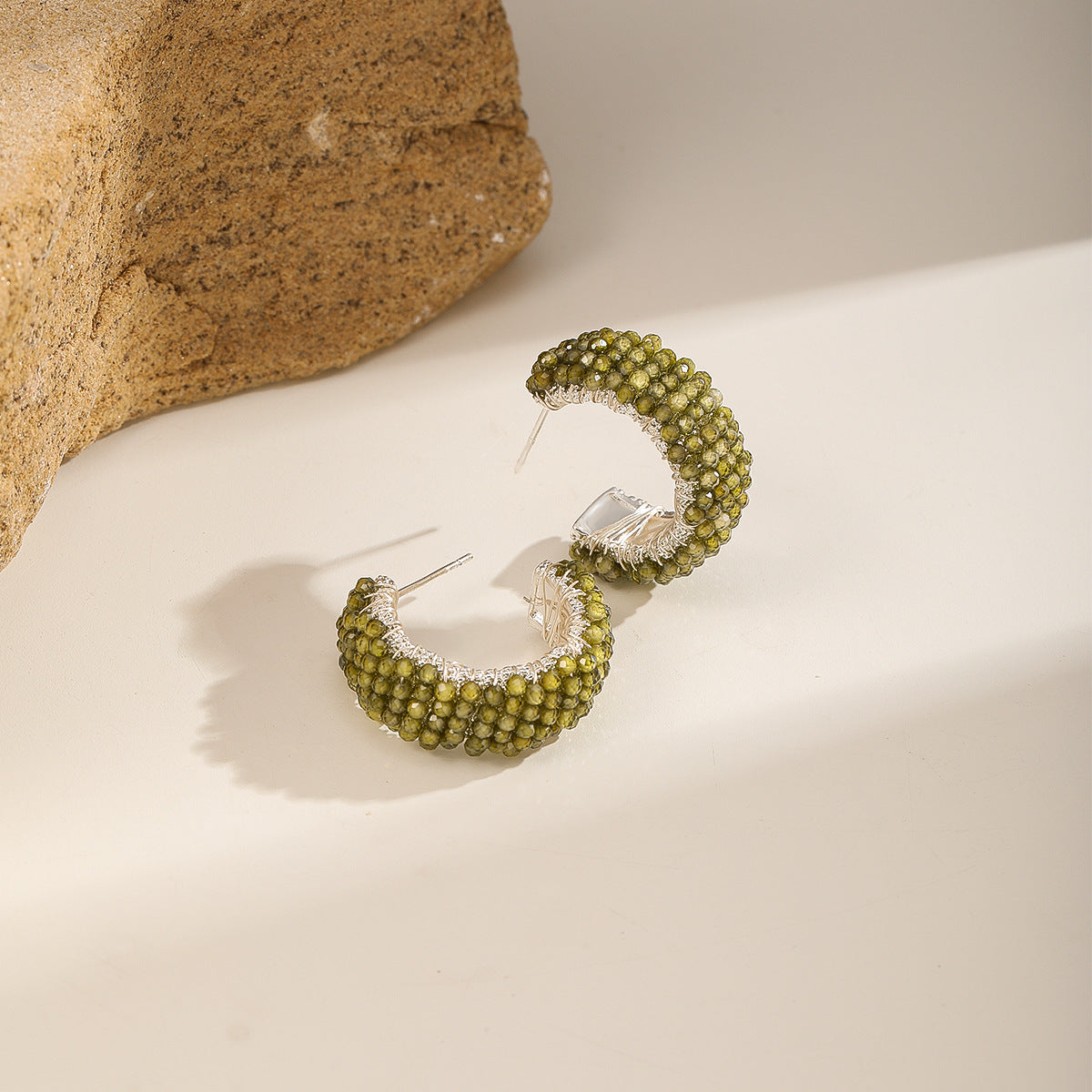 Olive Bead Hoops