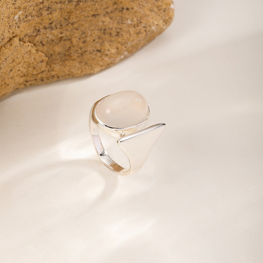 Open Oval Ring — Silver & White