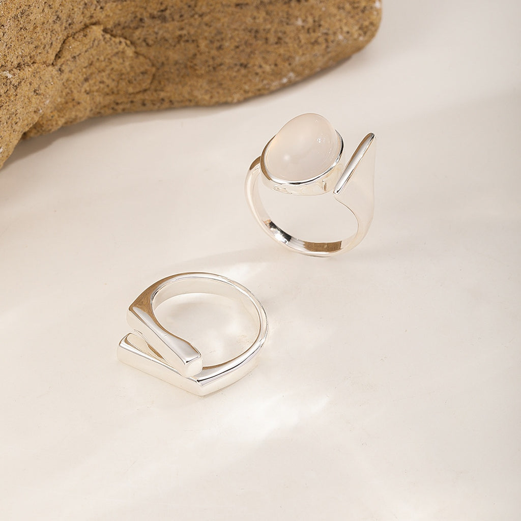 Open Oval Ring — Silver & White and Silver Bar