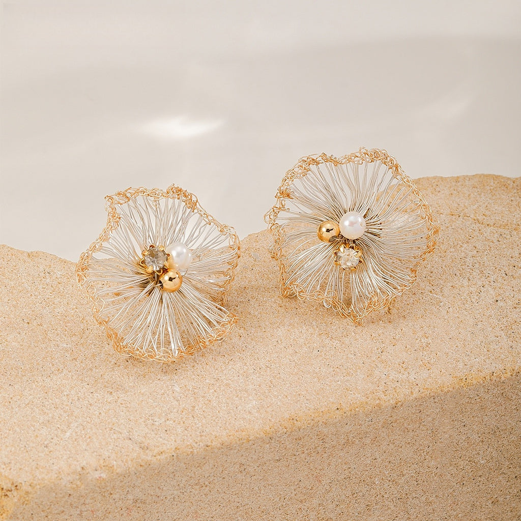 Pale Poppy Studs — Silver & Gold