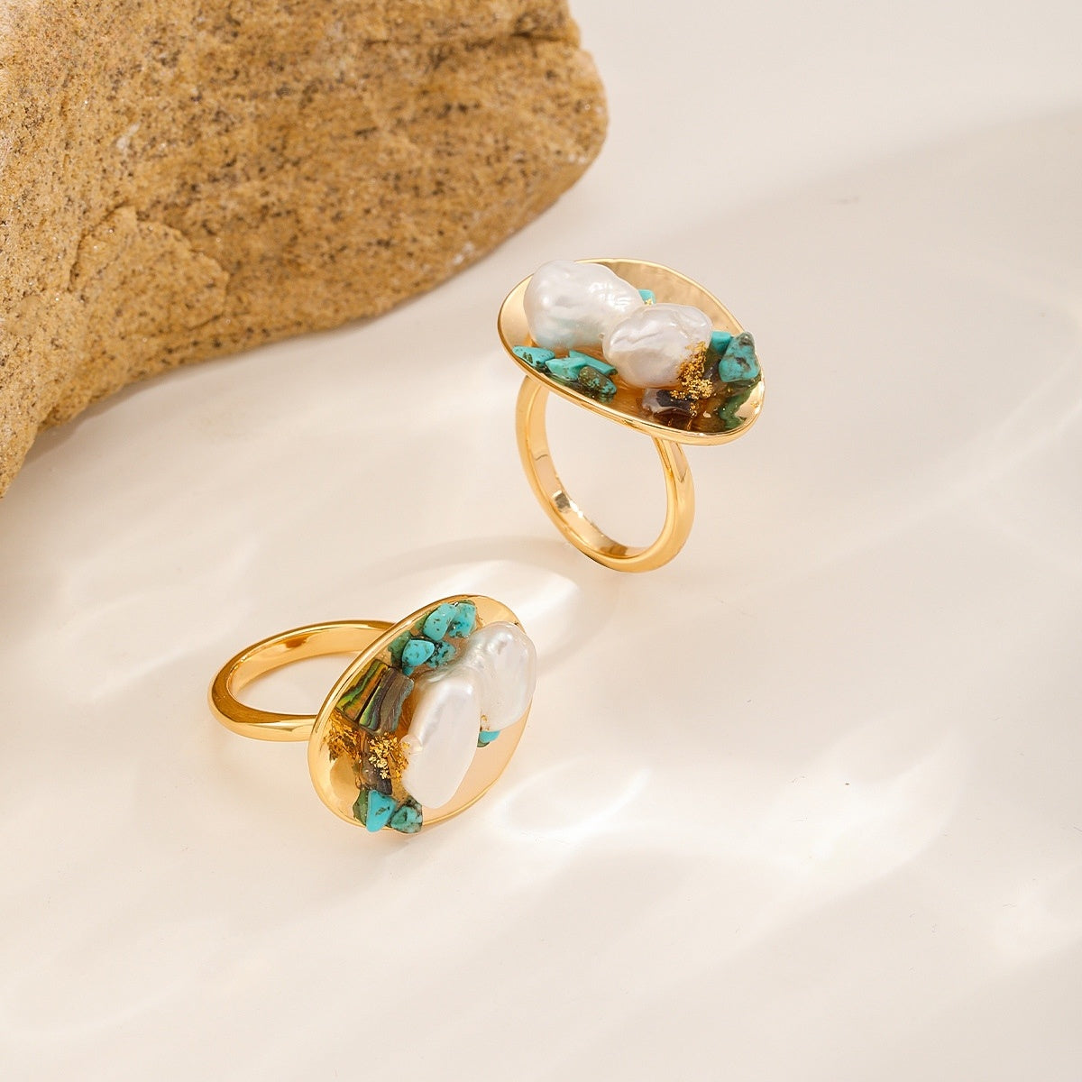 Pearl Disc Ring — Gold, front and side