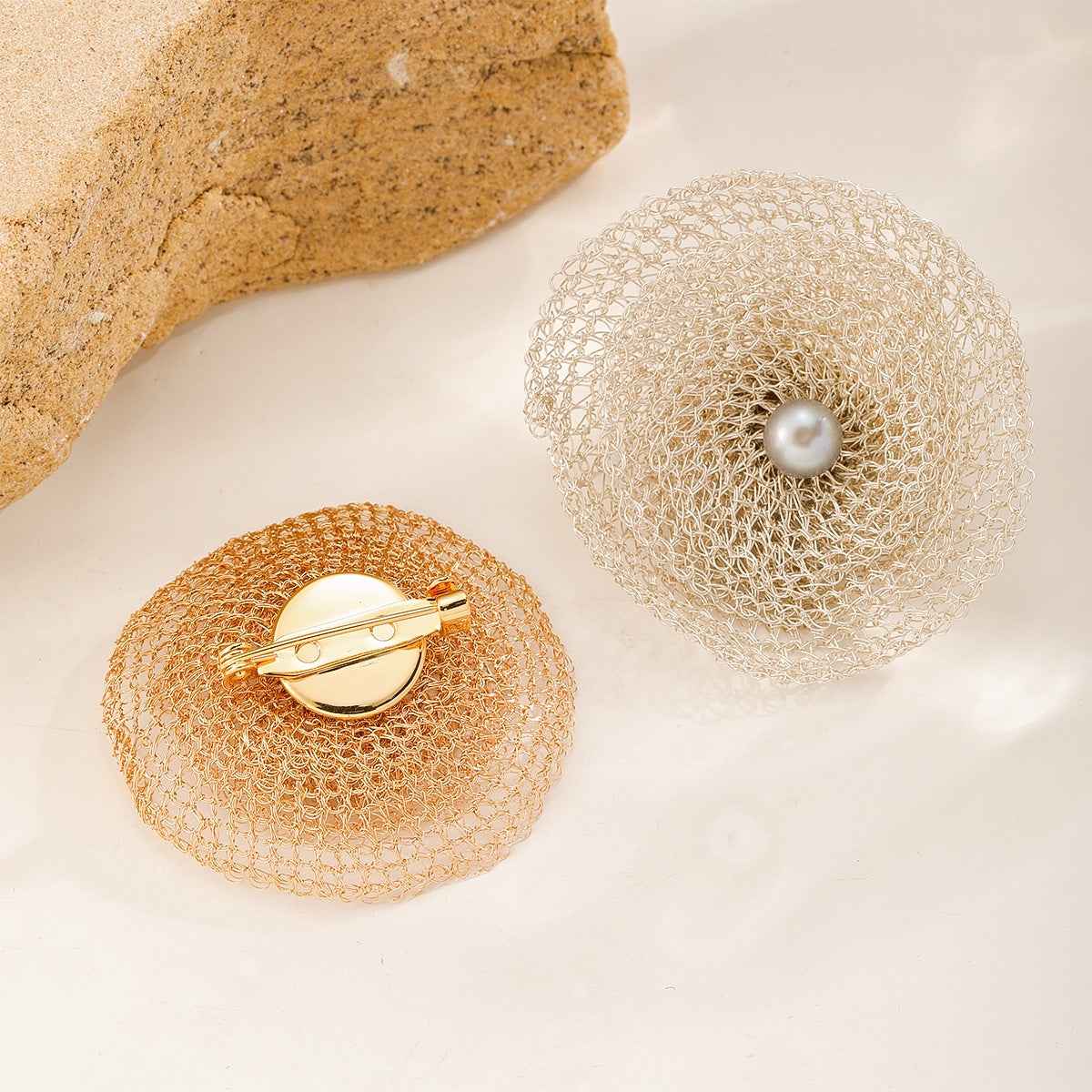 Pearl Nest Brooch, both colors, one turned to show the pin back