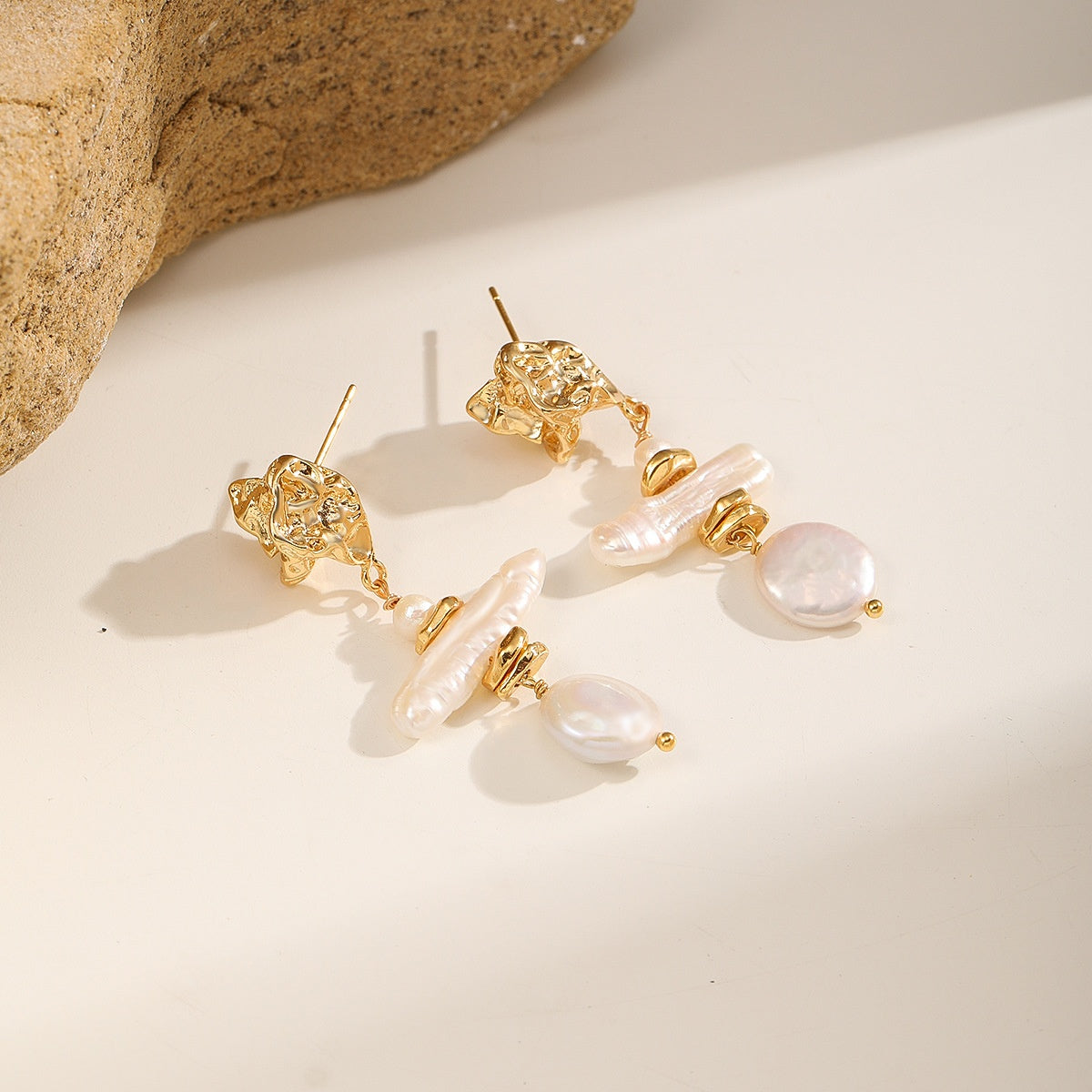 Pearl & Nugget Set — Long Drop Earrings