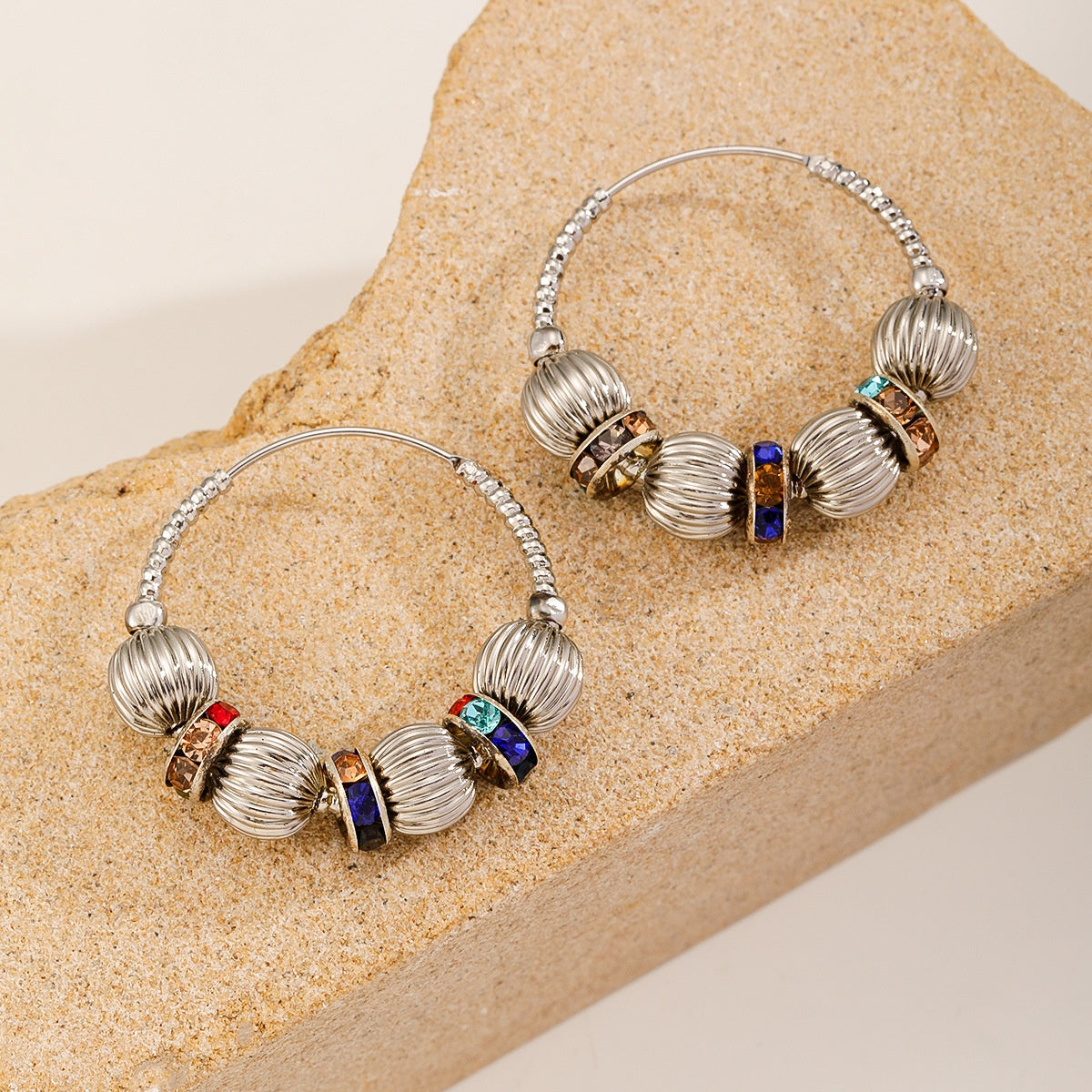 Ribbed Ball Hoops — Silver