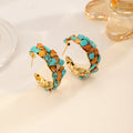 Rippled Stone Hoops — Blue & Rust