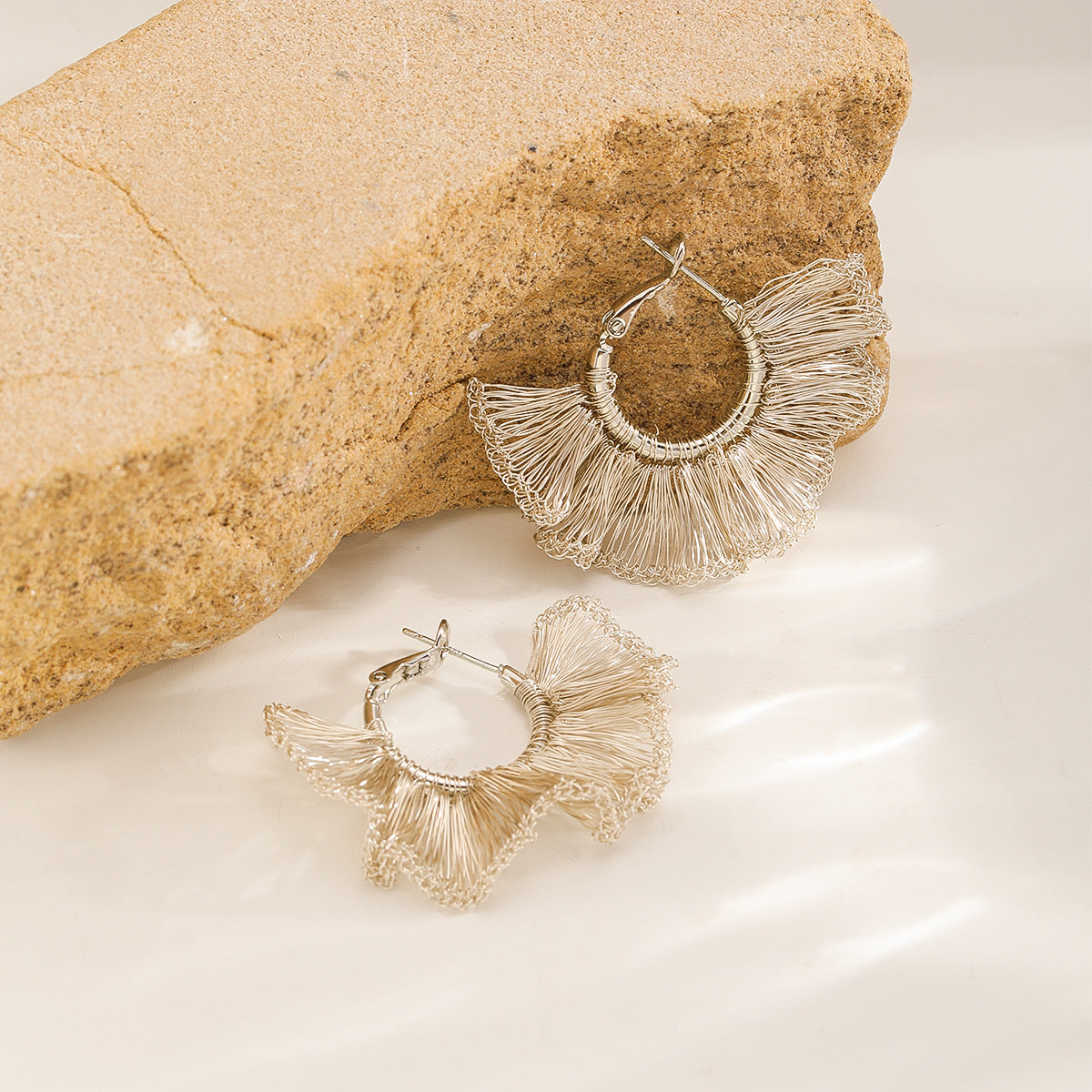 Ruffle Hoop Earrings — Champagne Silver