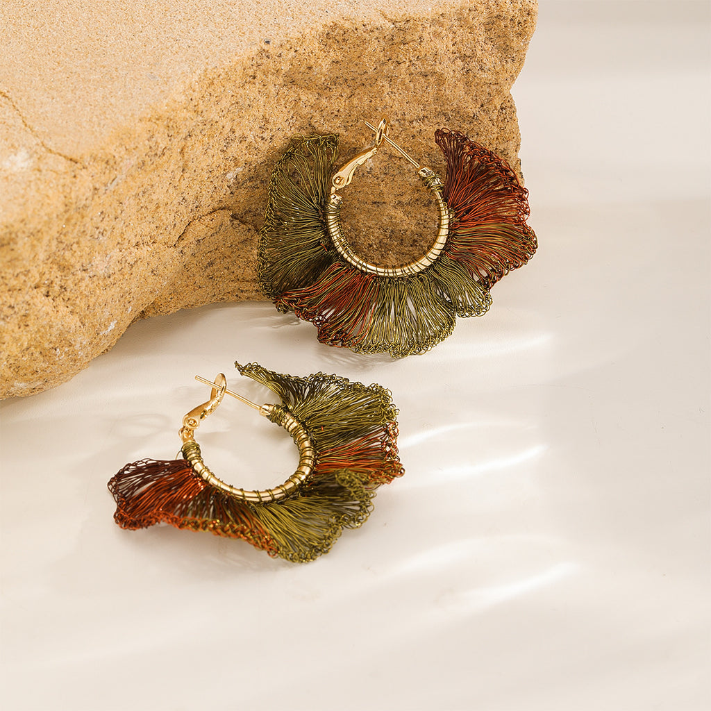 Ruffle Hoop Earrings — Olive Rust