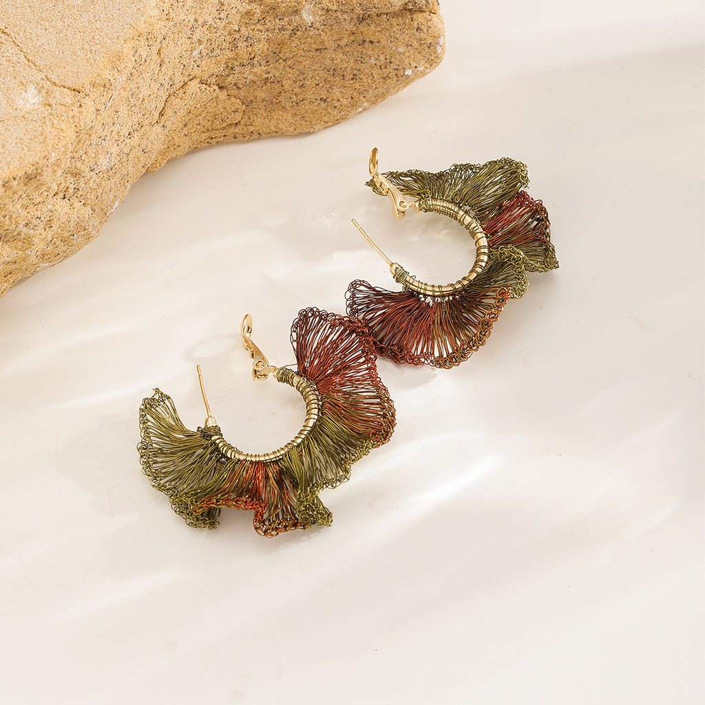 Ruffle Hoop Earrings — Olive Rust