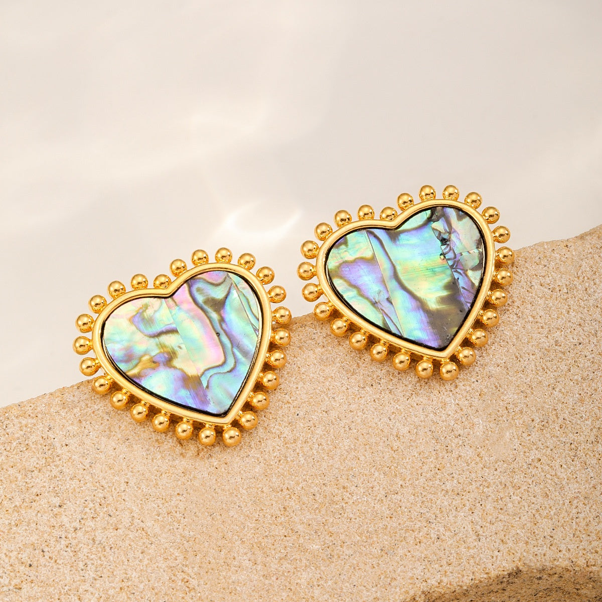 Shell Heart Studs — Abalone