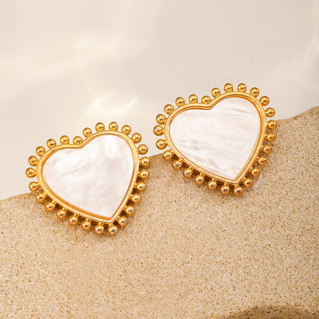 Shell Heart Studs — White Shell