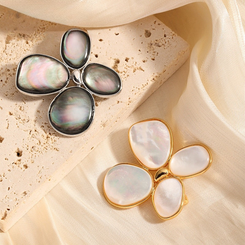 Shell Petal Brooch — Smoke & Silver and Cream & Gold