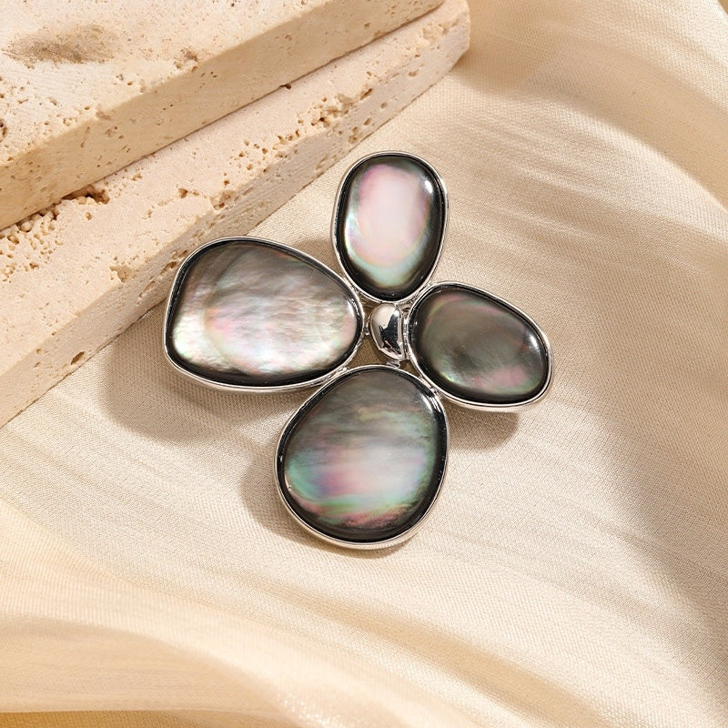 Shell Petal Brooch — Smoke & Silver