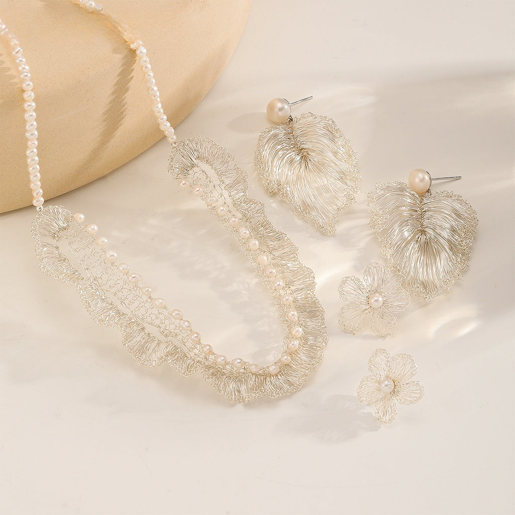 Silver Leaf & Pearl Set