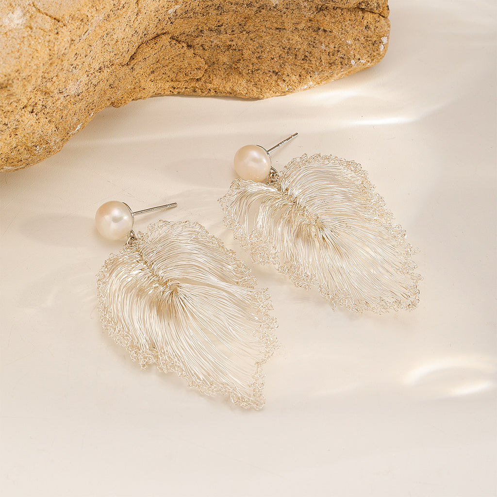 Silver Leaf & Pearl Set