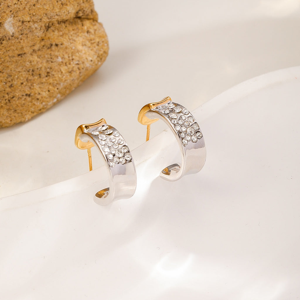 Silver Pavé Hoops — Silver & Gold