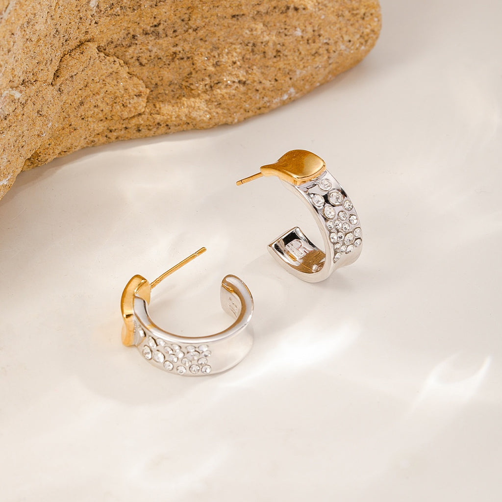 Silver Pavé Hoops — Silver & Gold, pavé side