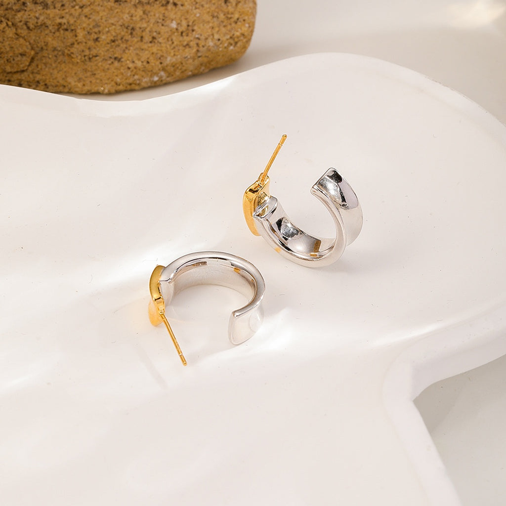 Silver Pavé Hoops — Silver & Gold, inner curve