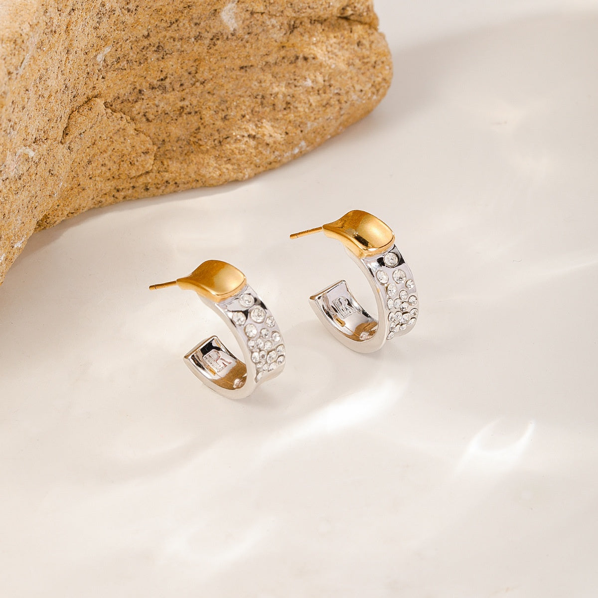 Silver Pavé Hoops — Silver & Gold
