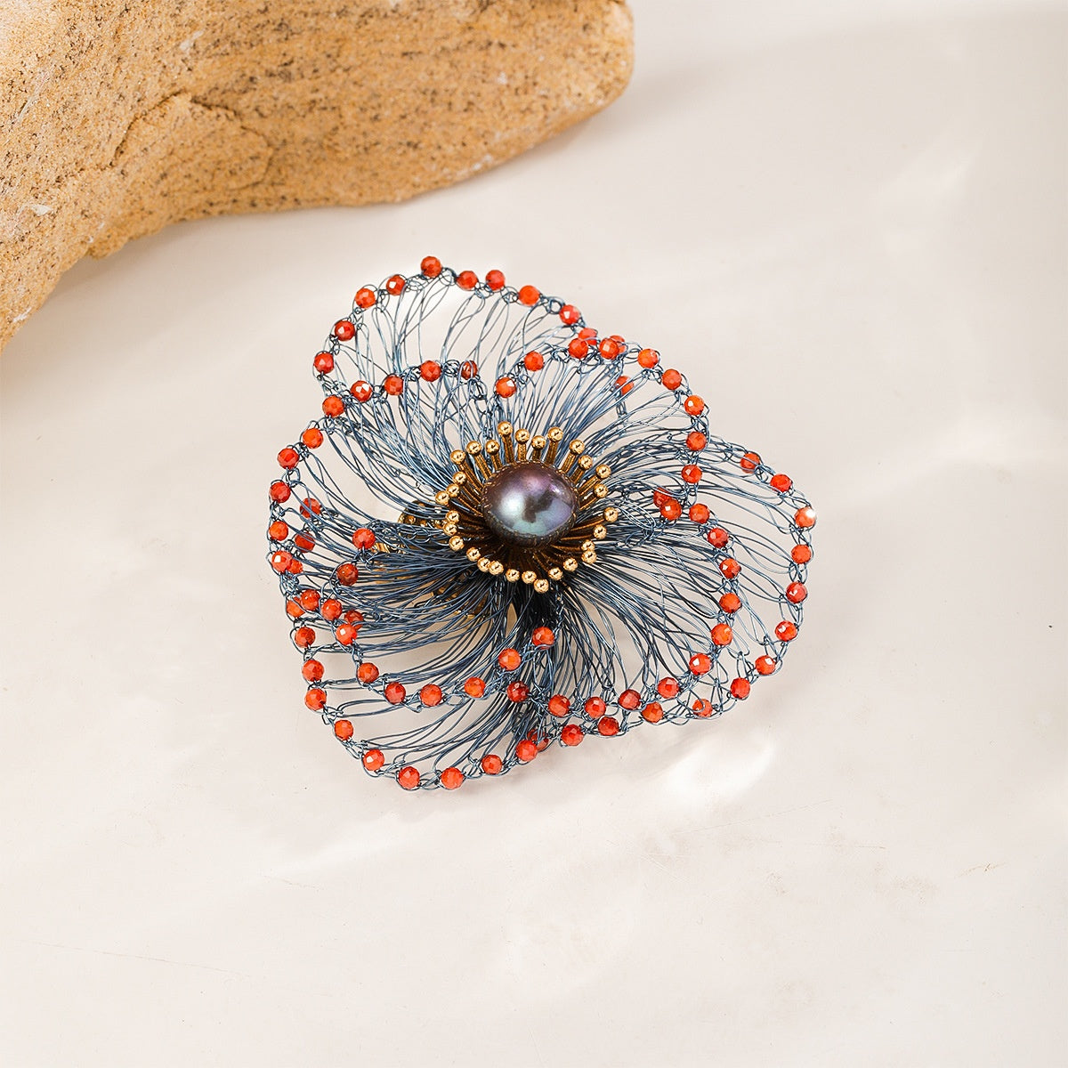 Slate Camellia Brooch — Slate Blue