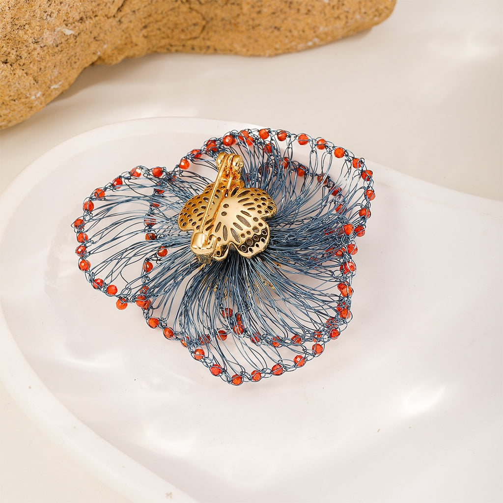 Slate Camellia Brooch — Slate Blue, back with pin