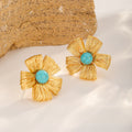 Sunflower Studs — Gold · Turquoise Blue