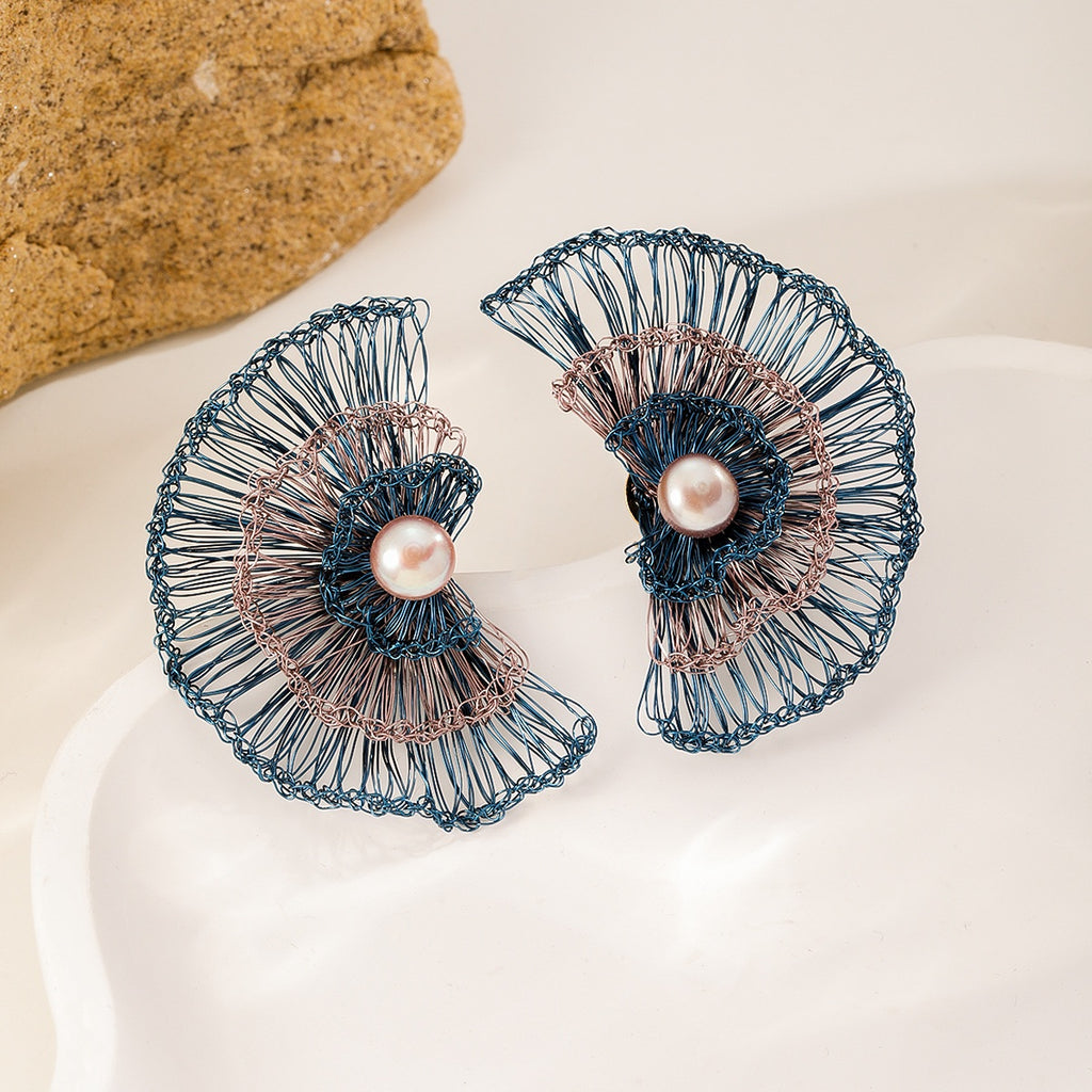 Tiered Fan Studs — Blue & Blush