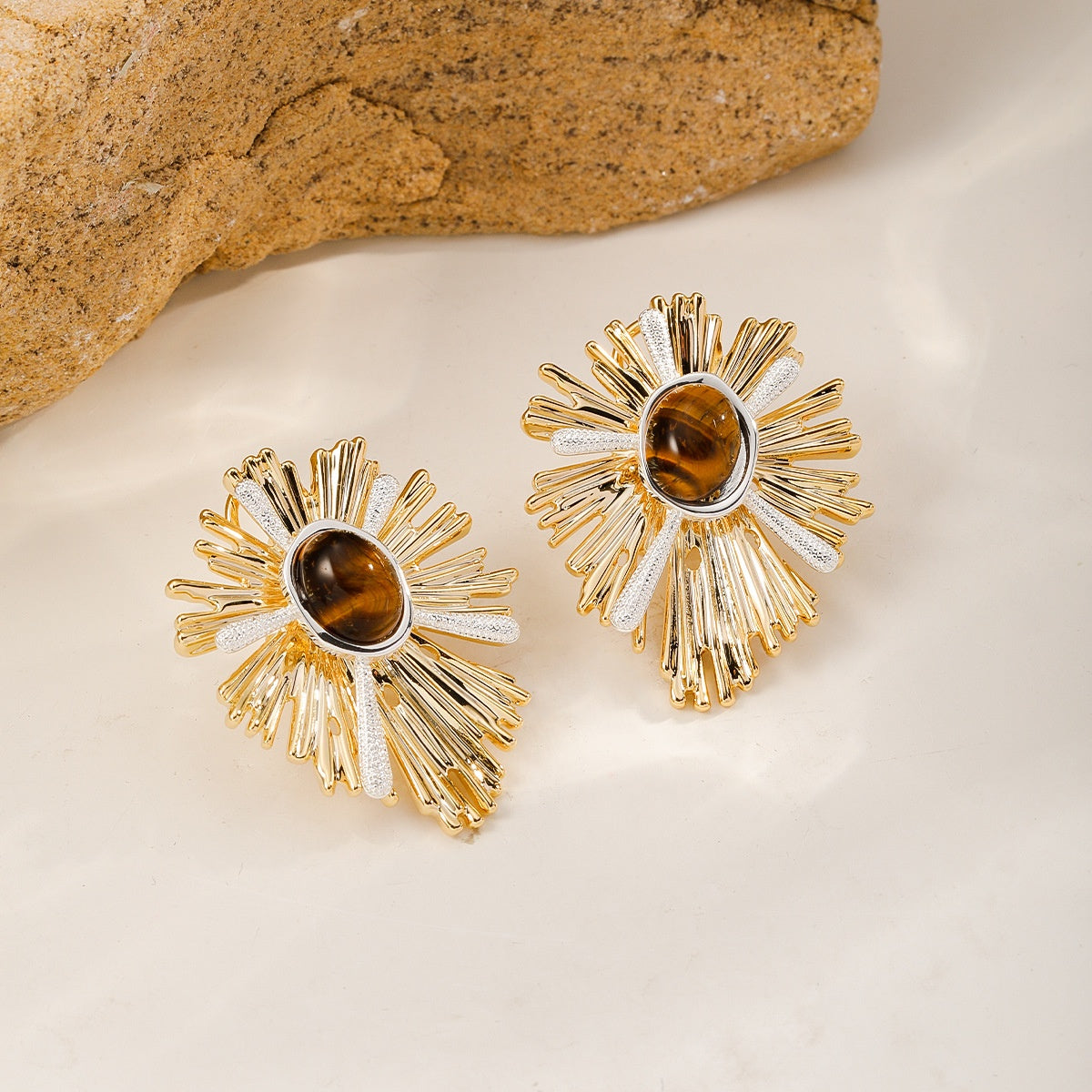 Tiger's Eye Sunburst Studs — Gold & Tiger's Eye