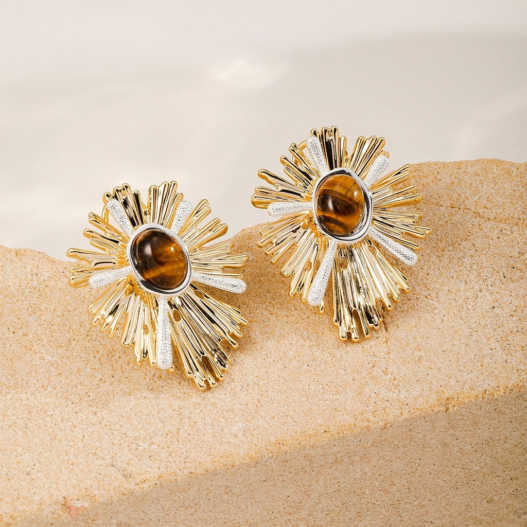 Tiger's Eye Sunburst Studs, front view