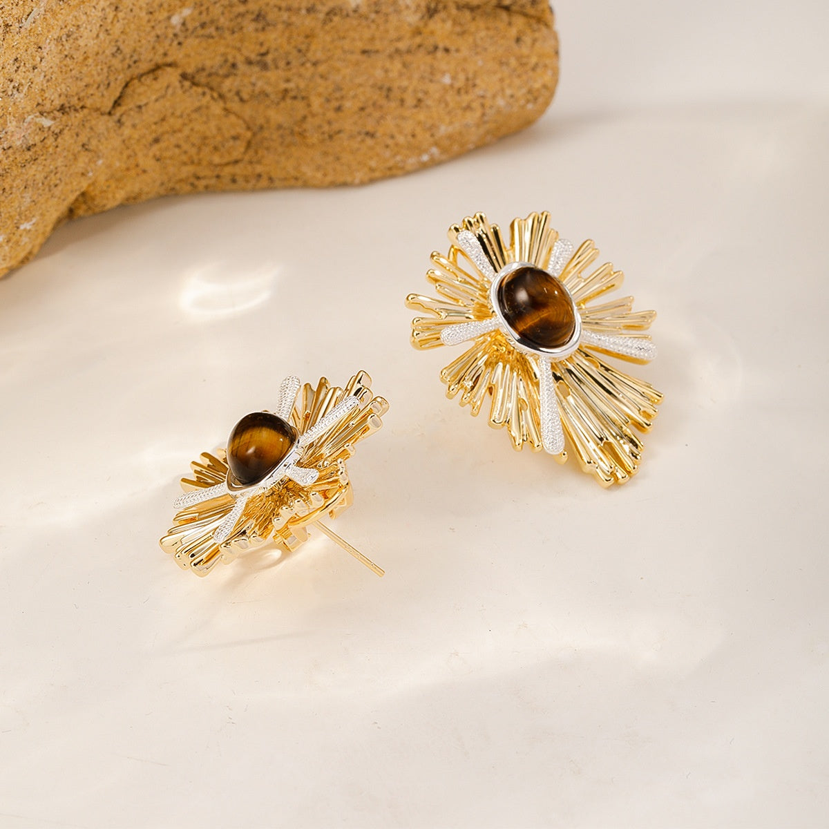Tiger's Eye Sunburst Studs, side angle