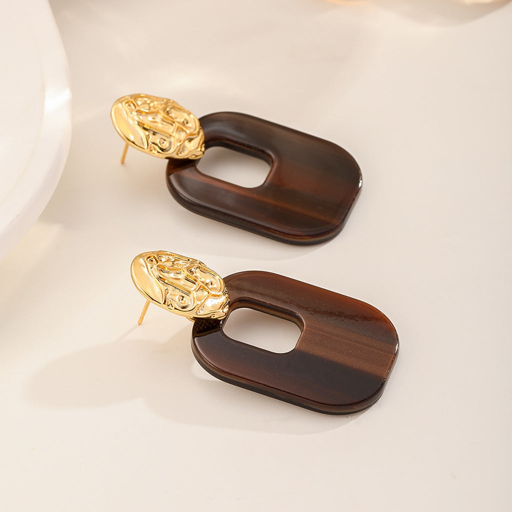 Tortoise Frame Earrings — Tortoise Brown, front and back