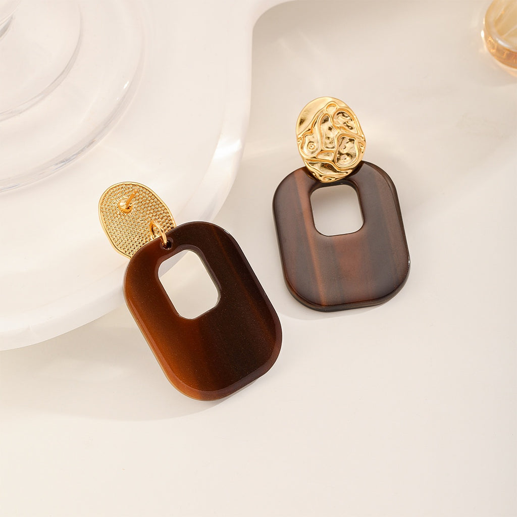 Tortoise Frame Earrings — Tortoise Brown, back with post