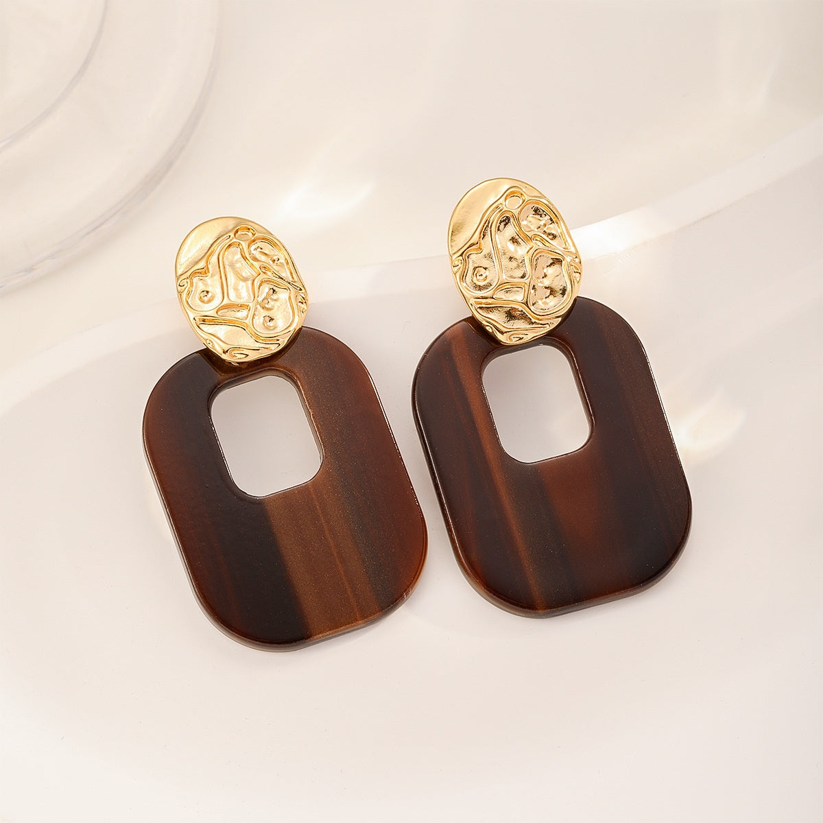 Tortoise Frame Earrings — Tortoise Brown, pair