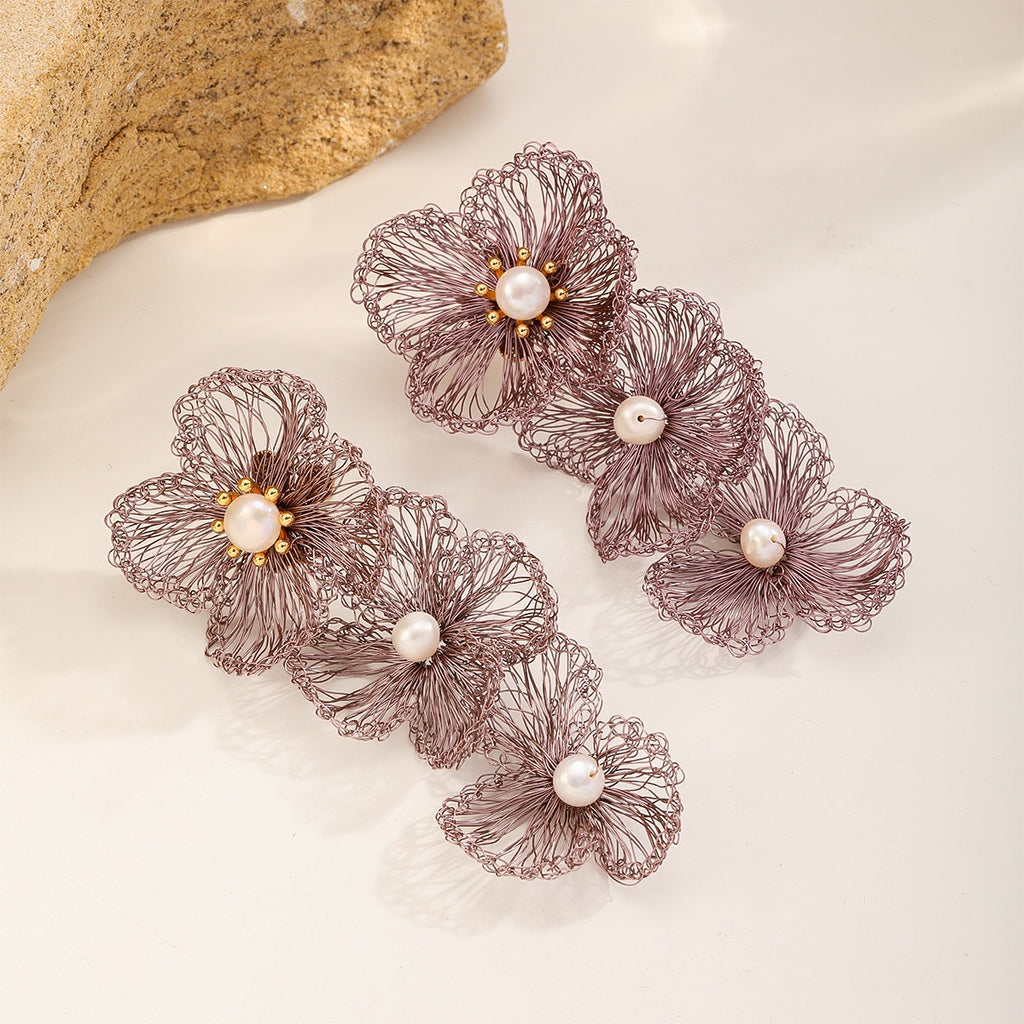 Tumbling Flower Earrings — Dusty Pink